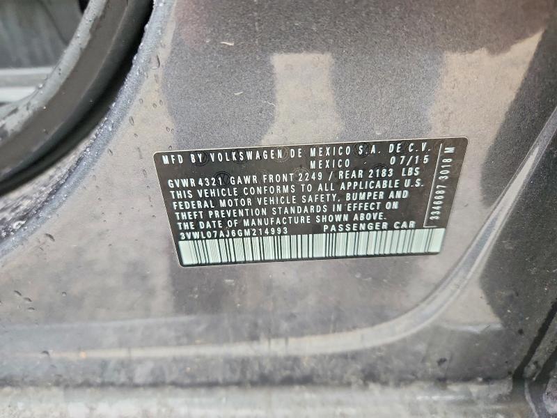 64496736 :رقم المزاد ، 3VWL07AJ6GM214993 vin ، 2016 Volkswagen Jetta مزاد بيع