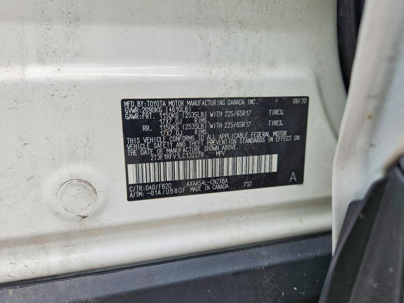 64758336 :رقم المزاد ، 2T3F1RFV1LC132278 vin ، 2020 Toyota Rav4 مزاد بيع