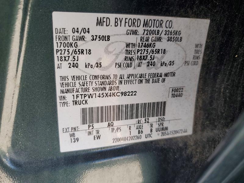 Продажа на аукционе авто 2004 Ford F150, vin: 1FTPW145X4KC98222, номер лота: 64733066