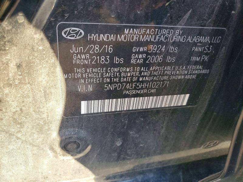 2017 Hyundai Elantra მანქანა იყიდება აუქციონზე, vin: 5NPD74LF5HH102171, აუქციონის ნომერი: 66372956
