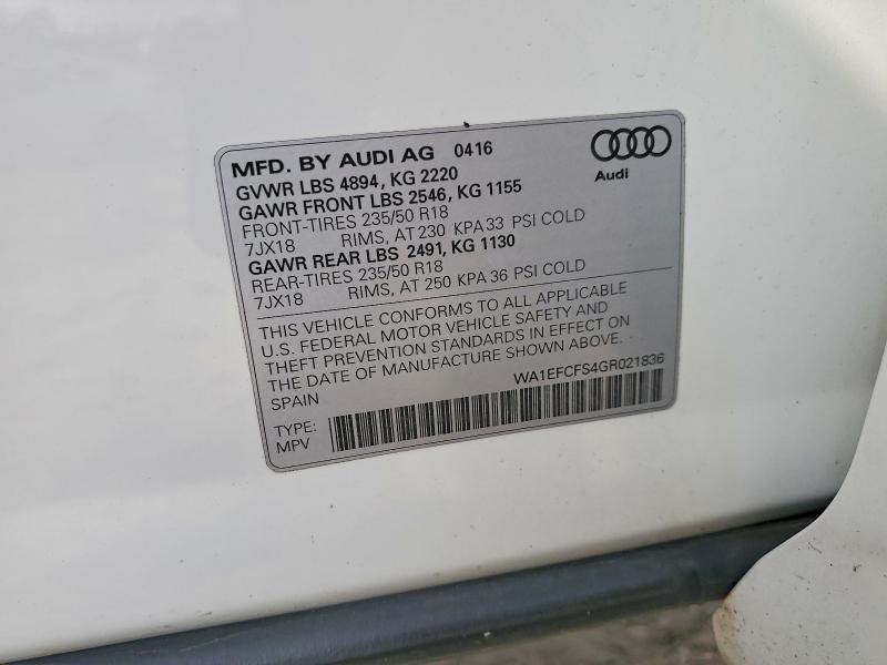 Продажа на аукционе авто 2016 Audi Q3, vin: WA1EFCFS4GR021836, номер лота: 66614316