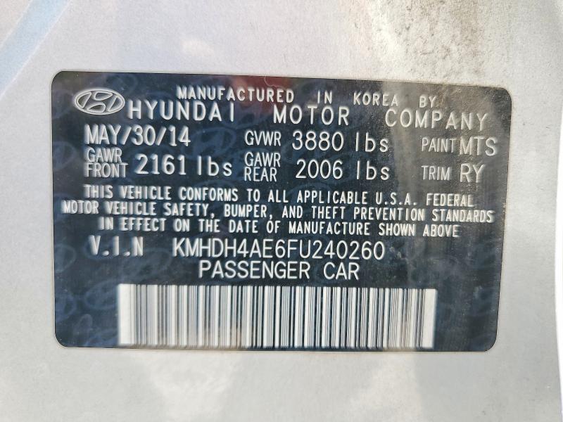 2015 Hyundai Elantra მანქანა იყიდება აუქციონზე, vin: KMHDH4AE6FU240260, აუქციონის ნომერი: 64699276