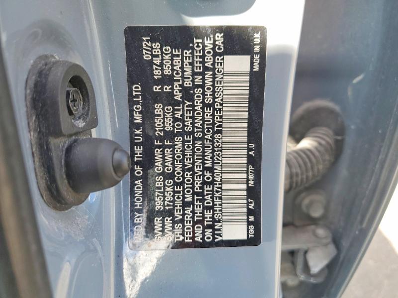 Aukcja sprzedaży 2021 Honda Civic, vin: SHHFK7H40MU231328, numer aukcji: 64812676