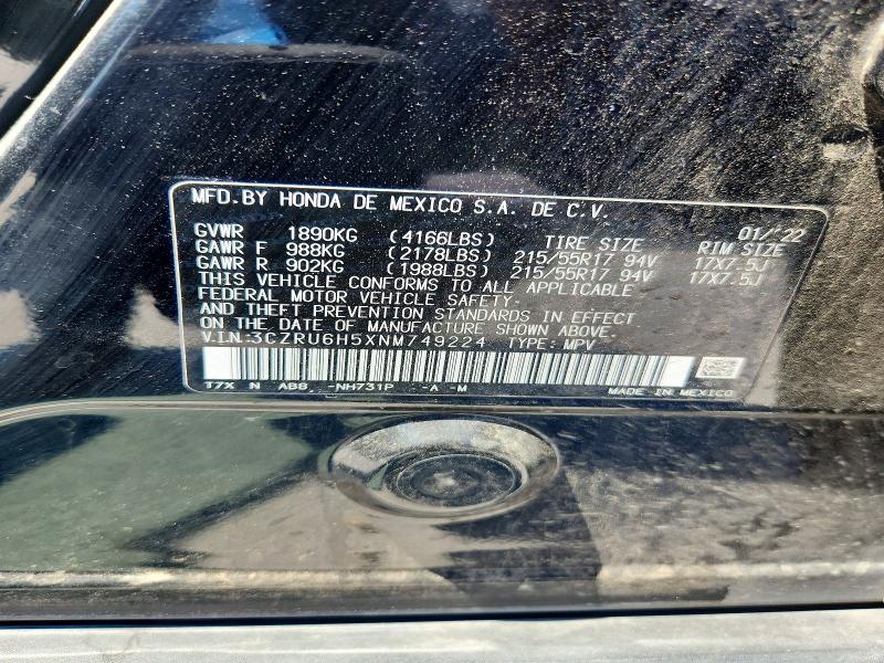 2022 Honda Hr-v მანქანა იყიდება აუქციონზე, vin: 3CZRU6H5XNM749224, აუქციონის ნომერი: 66422676