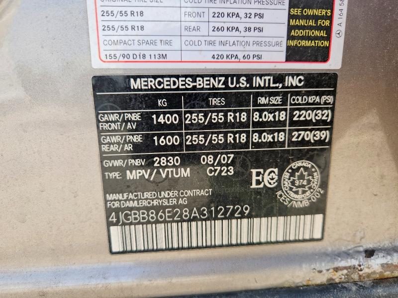 Aukcja sprzedaży 2008 Mercedes-benz Ml, vin: 4JGBB86E28A312729, numer aukcji: 63318616