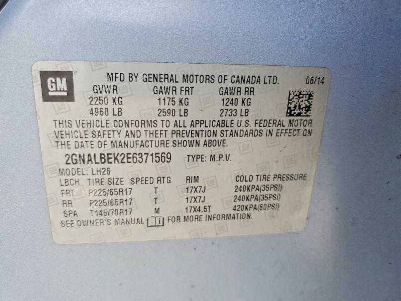 Aukcja sprzedaży 2014 Chevrolet Equinox, vin: 2GNALBEK2E6371569, numer aukcji: 64656986