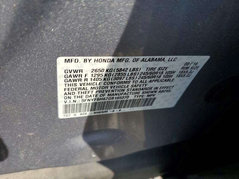 Aukcja sprzedaży 2016 Honda Pilot, vin: 5FNYF6H67GB105370, numer aukcji: 63032026