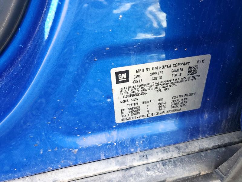 65315136 :رقم المزاد ، KL7CJPSB5GB547567 vin ، 2016 Chevrolet Trax مزاد بيع