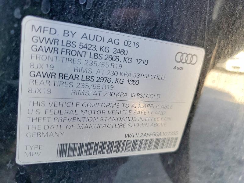 Продаж на аукціоні авто 2016 Audi Q5, vin: WA1L2AFP5GA107335, номер лоту: 63524146