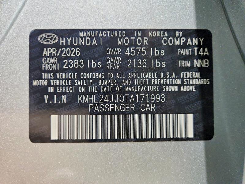 2026 Hyundai Sonata Hybrid მანქანა იყიდება აუქციონზე, vin: KMHL24JJ0TA171993, აუქციონის ნომერი: 63637666