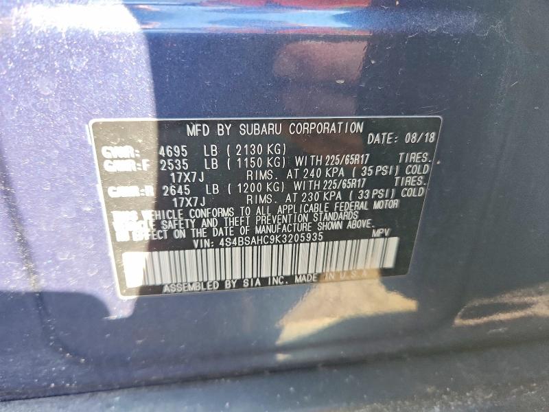 Продаж на аукціоні авто 2019 Subaru Outback, vin: 4S4BSAHC9K3205935, номер лоту: 66184656