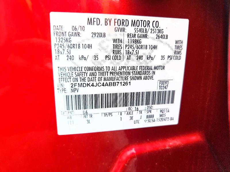 2010 Ford Edge მანქანა იყიდება აუქციონზე, vin: 2FMDK4JC4ABB71261, აუქციონის ნომერი: 64223316