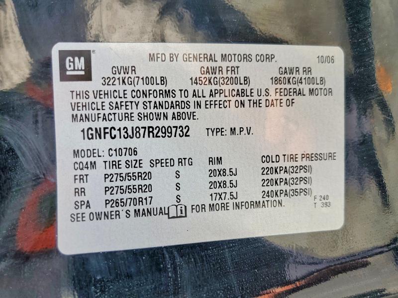 Продаж на аукціоні авто 2007 Chevrolet Tahoe, vin: 1GNFC13J87R299732, номер лоту: 66502866