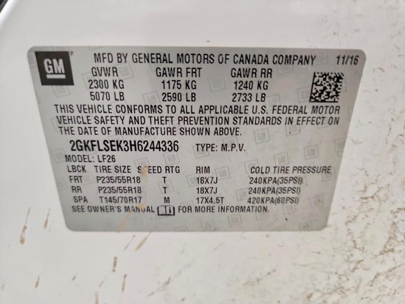 63862636 :رقم المزاد ، 2GKFLSEK3H6244336 vin ، 2017 Gmc Terrain مزاد بيع