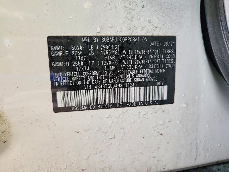 64095556 :رقم المزاد ، 4S4BTGUD4N3111240 vin ، 2022 Subaru Outback مزاد بيع