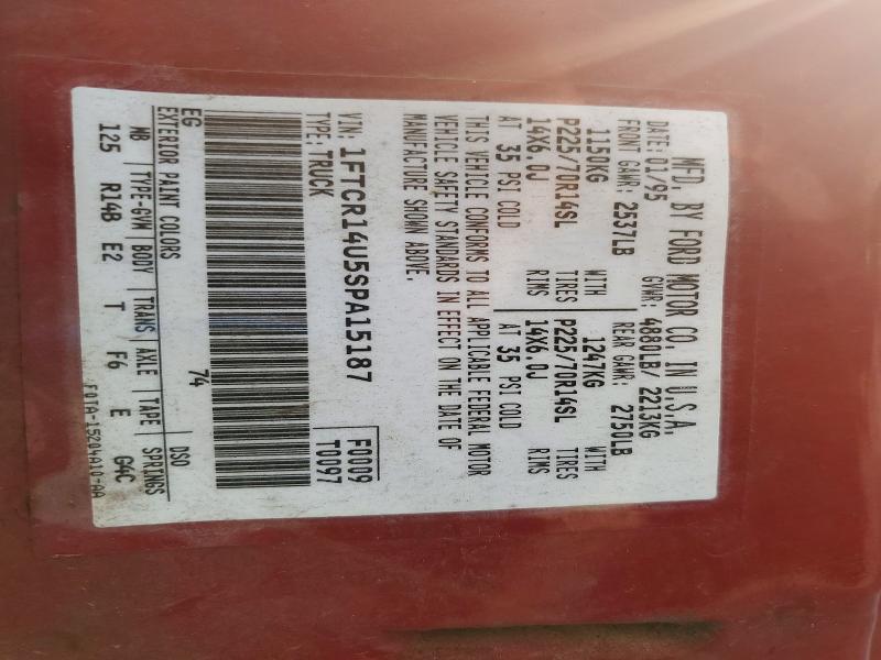 1995 Ford Ranger მანქანა იყიდება აუქციონზე, vin: 1FTCR14U5SPA15187, აუქციონის ნომერი: 63690026