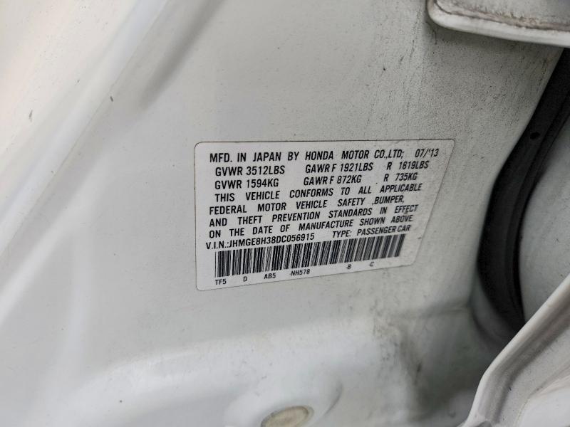 2013 Honda Fit მანქანა იყიდება აუქციონზე, vin: JHMGE8H38DC056915, აუქციონის ნომერი: 64607586