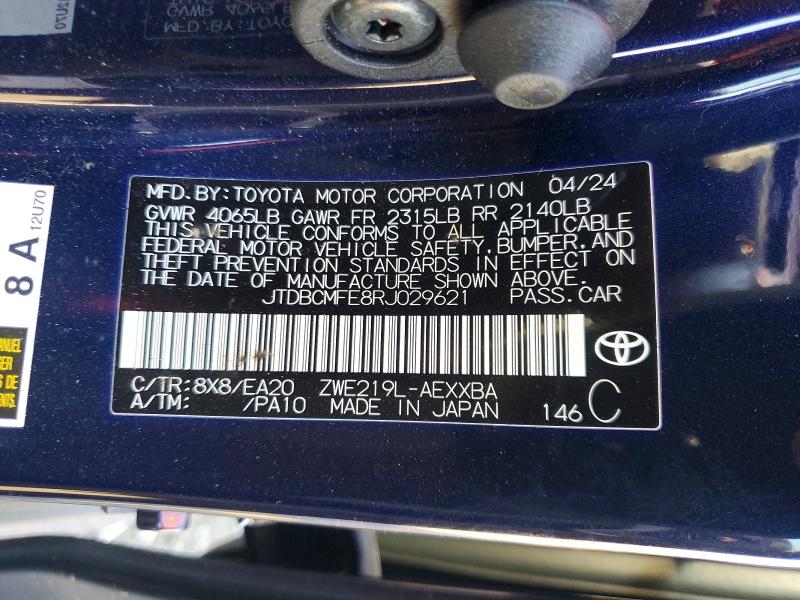 Продажа на аукционе авто 2024 Toyota Corolla Hybrid, vin: JTDBCMFE8RJ029621, номер лота: 66129536