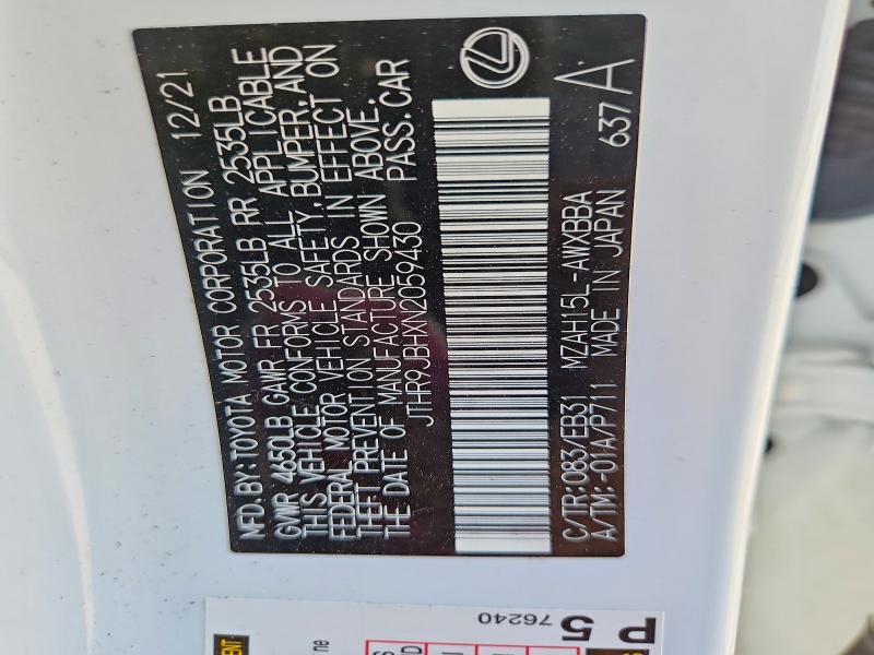 Aukcja sprzedaży 2022 Lexus Ux 250h, vin: JTHR9JBHXN2059430, numer aukcji: 63946256