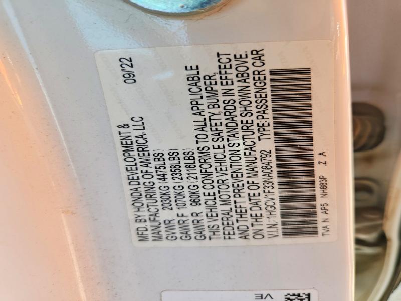 65343886 :رقم المزاد ، 1HGCV1F33NA084792 vin ، 2022 Honda Accord مزاد بيع