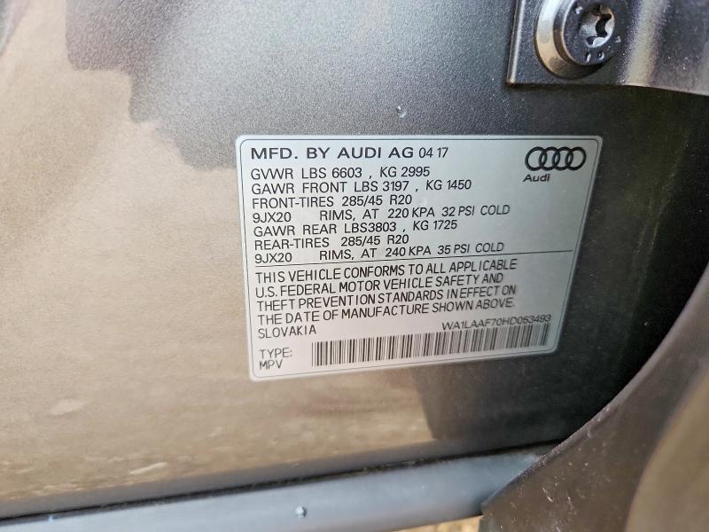 Продаж на аукціоні авто 2017 Audi Q7, vin: WA1LAAF70HD053493, номер лоту: 63594996