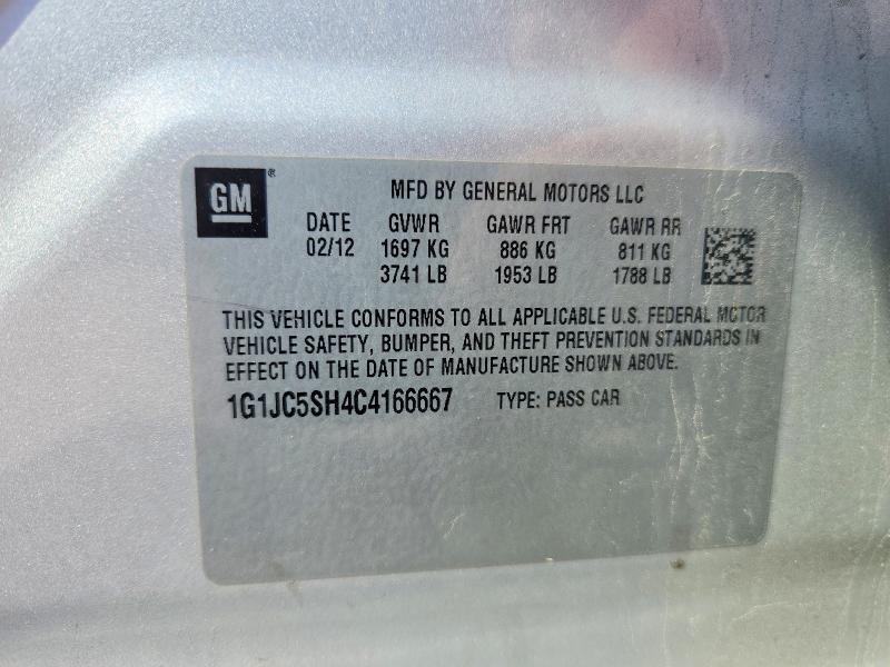 Aukcja sprzedaży 2012 Chevrolet Sonic, vin: 1G1JC5SH4C4166667, numer aukcji: 65731276