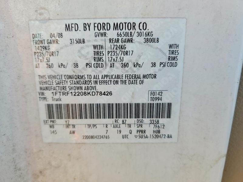 Aukcja sprzedaży 2008 Ford F150, vin: 1FTRF12208KD78426, numer aukcji: 66905256