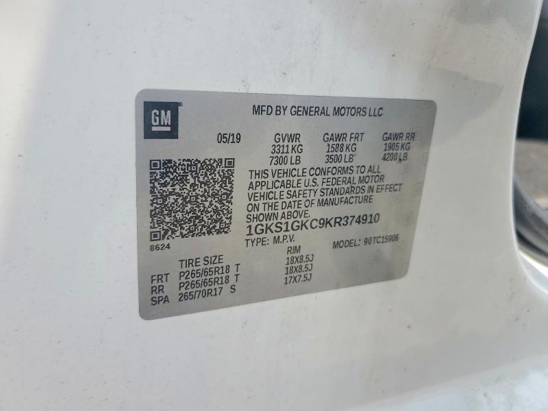 63576426 :رقم المزاد ، 1GKS1GKC9KR374910 vin ، 2019 Gmc Yukon Xl مزاد بيع