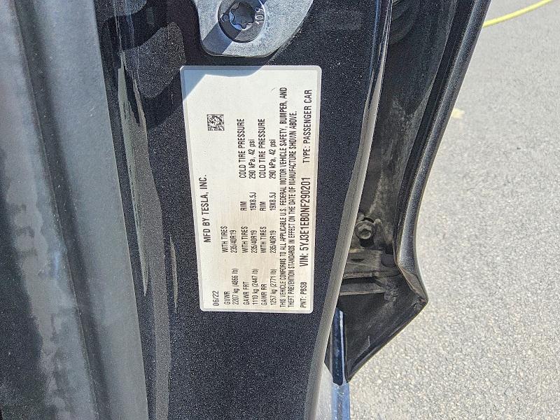 2022 Tesla Model 3 მანქანა იყიდება აუქციონზე, vin: 5YJ3E1EB0NF290201, აუქციონის ნომერი: 63399096