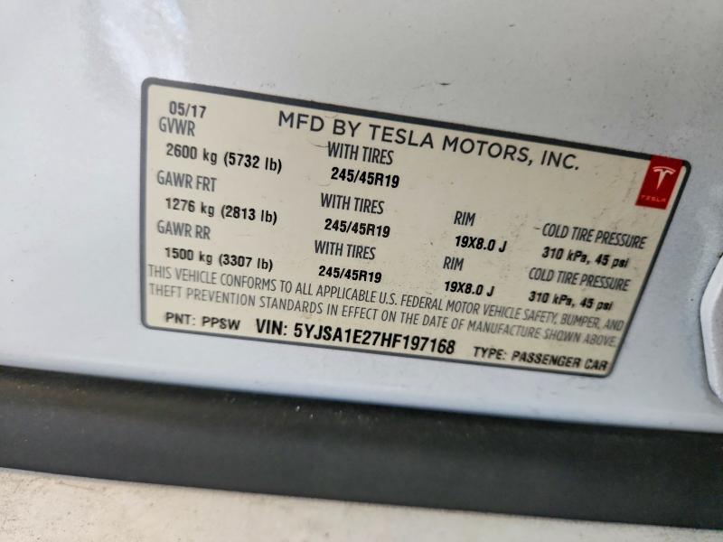 63148716 :رقم المزاد ، 5YJSA1E27HF197168 vin ، 2017 Tesla Model S مزاد بيع