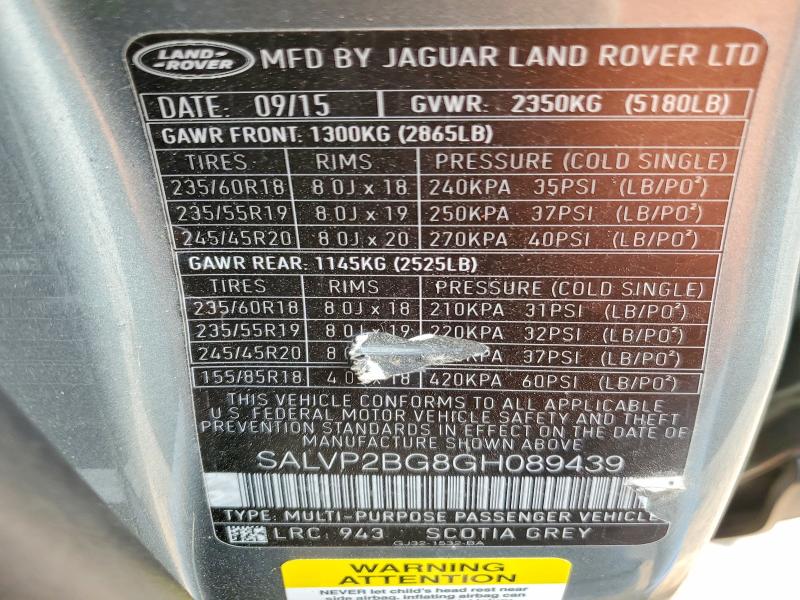 63950706 :رقم المزاد ، SALVP2BG8GH089439 vin ، 2016 Land Rover Range Rover Evoque مزاد بيع