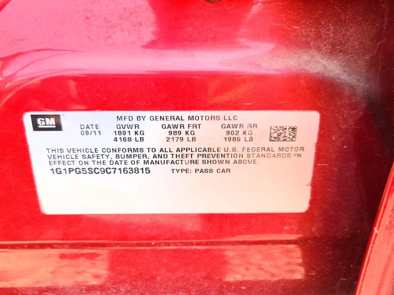 Auction sale of the 2012 Chevrolet Cruze, vin: 1G1PG5SC9C7163815, lot number: 62511156