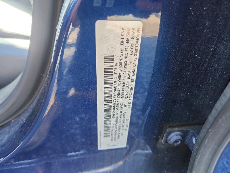 2011 Volkswagen Jetta მანქანა იყიდება აუქციონზე, vin: 3VW2K7AJ6BM096409, აუქციონის ნომერი: 65329036
