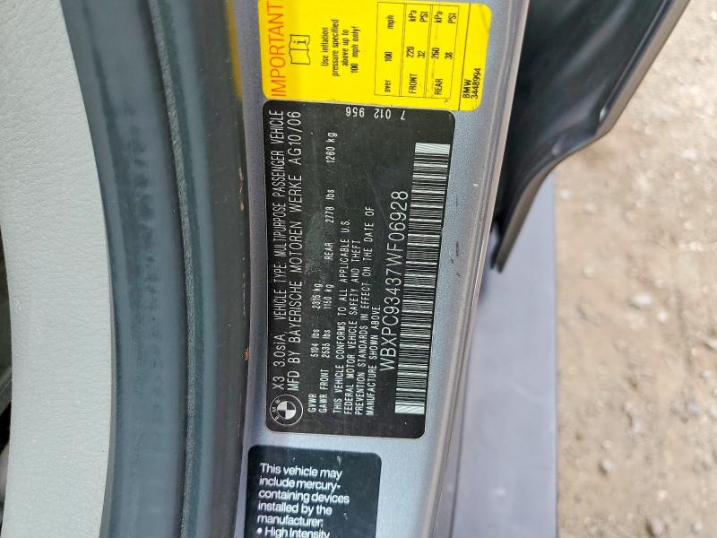 Продаж на аукціоні авто 2007 Bmw X3, vin: WBXPC93437WF06928, номер лоту: 63174176
