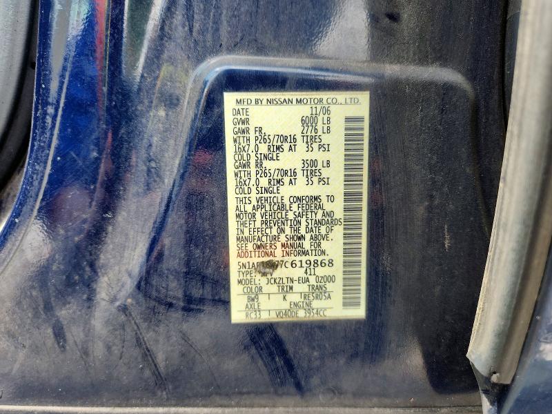Aukcja sprzedaży 2007 Nissan Pathfinder, vin: 5N1AR18W77C619868, numer aukcji: 63523196