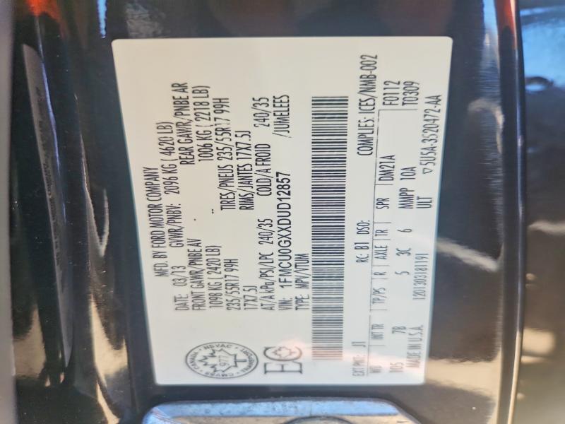 64595096 :رقم المزاد ، 1FMCU0GXXDUD12857 vin ، 2013 Ford Escape مزاد بيع