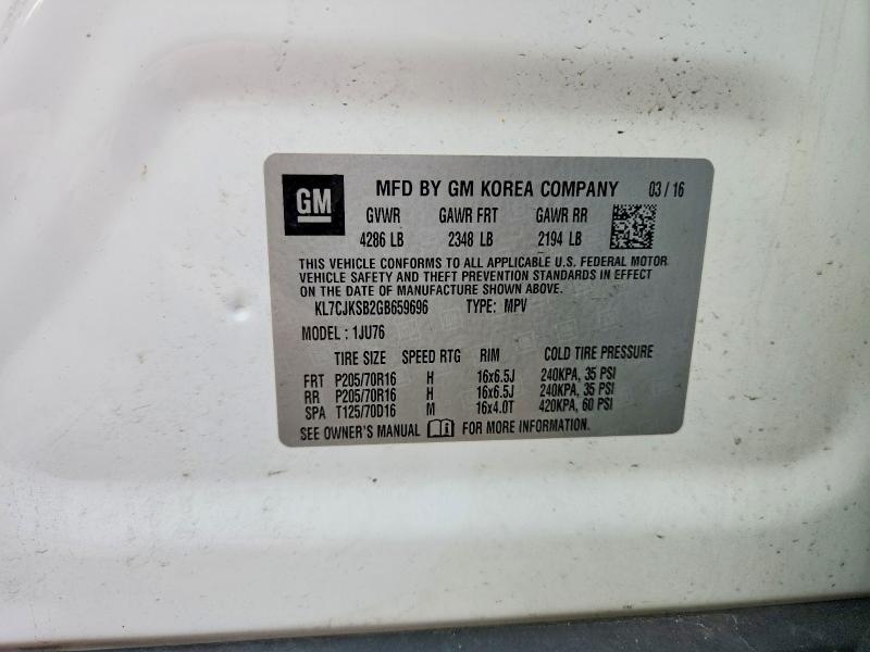Продажа на аукционе авто 2016 Chevrolet Trax, vin: KL7CJKSB2GB659696, номер лота: 65229556