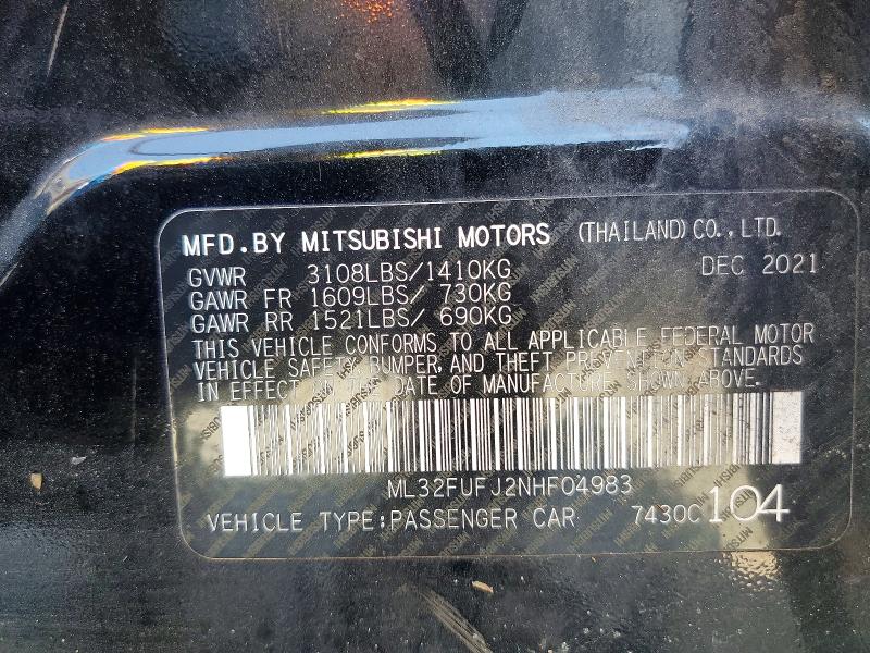 Aukcja sprzedaży 2022 Mitsubishi Mirage, vin: ML32FUFJ2NHF04983, numer aukcji: 63569106