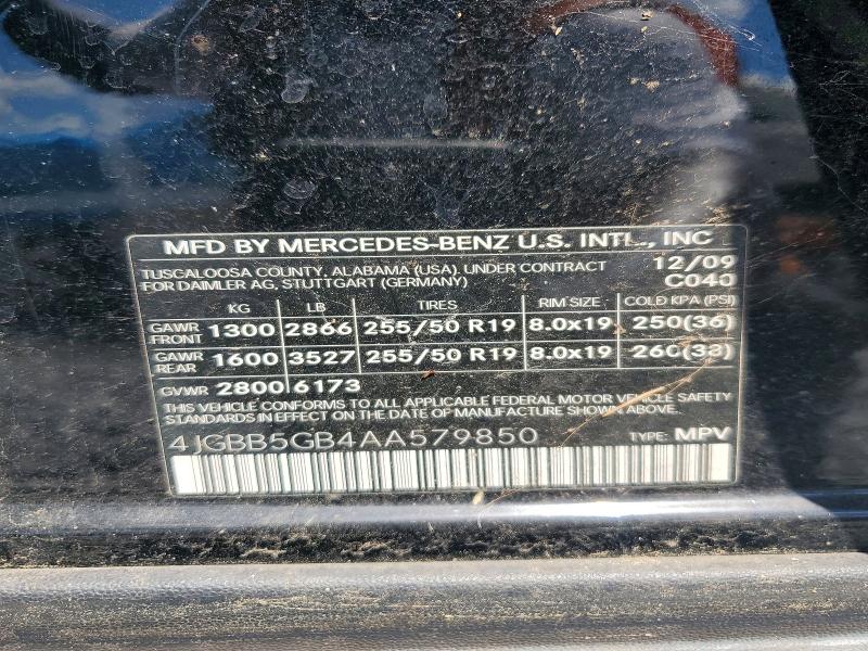 Aukcja sprzedaży 2010 Mercedes-benz Ml, vin: 4JGBB5GB4AA579850, numer aukcji: 67349886