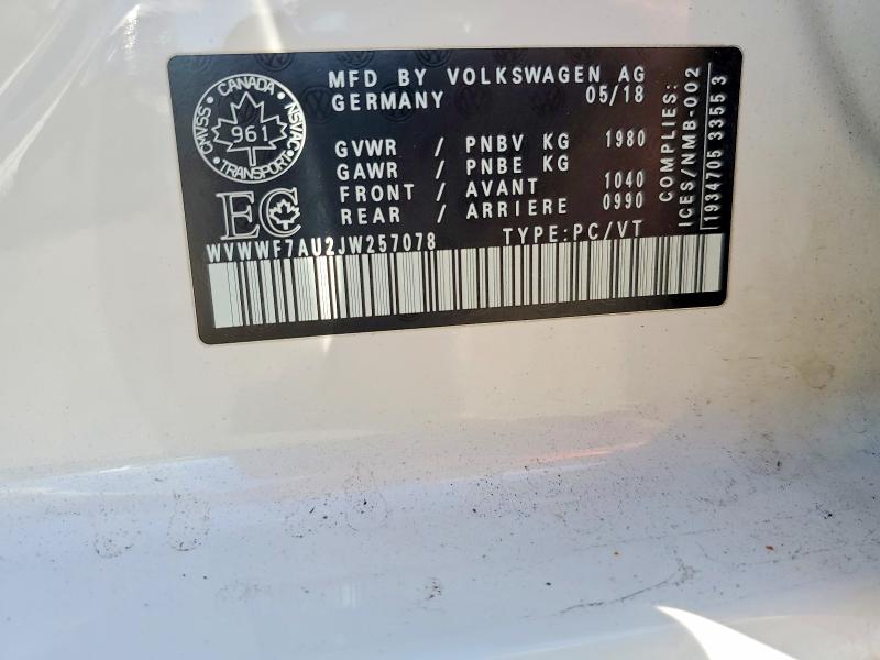 Продаж на аукціоні авто 2018 Volkswagen Golf R, vin: WVWWF7AU2JW257078, номер лоту: 66637646