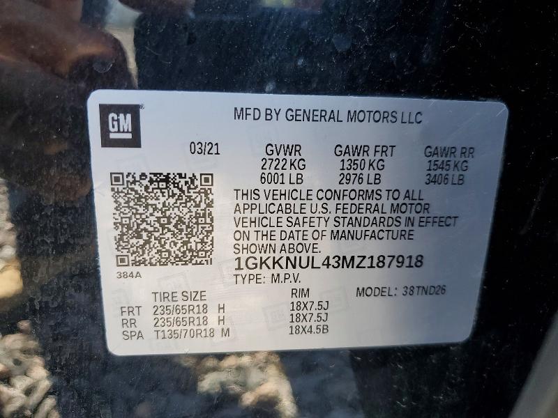 63655376 :رقم المزاد ، 1GKKNUL43MZ187918 vin ، 2021 Gmc Acadia مزاد بيع