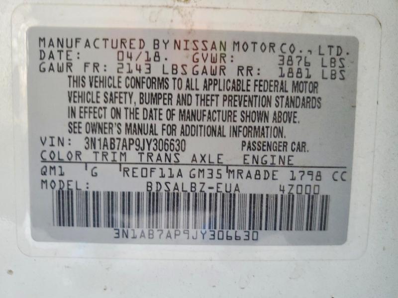 65454046 :رقم المزاد ، 3N1AB7AP9JY306630 vin ، 2018 Nissan Sentra مزاد بيع