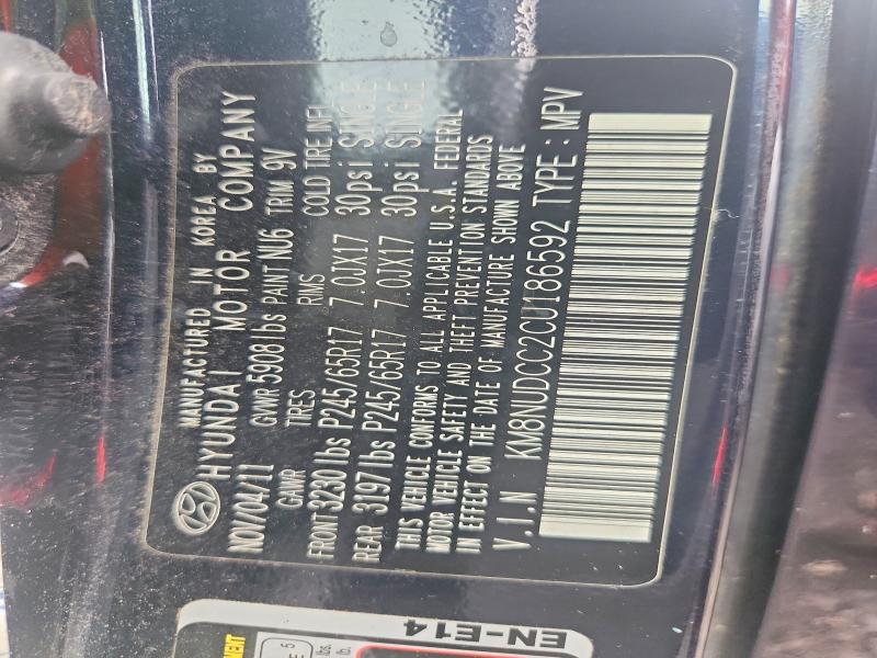 2012 Hyundai Veracruz მანქანა იყიდება აუქციონზე, vin: KM8NUDCC2CU186592, აუქციონის ნომერი: 63762526
