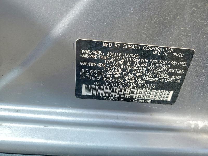 66030306 :رقم المزاد ، JF2GTAPCXM8263049 vin ، 2021 Subaru Crosstrek مزاد بيع