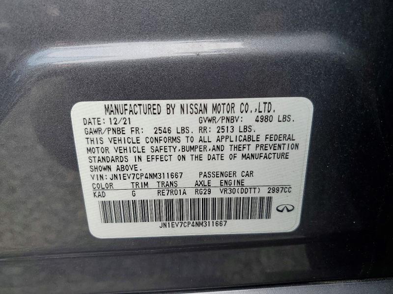 Продаж на аукціоні авто 2022 Infiniti Q50, vin: JN1EV7CP4NM311667, номер лоту: 65016186
