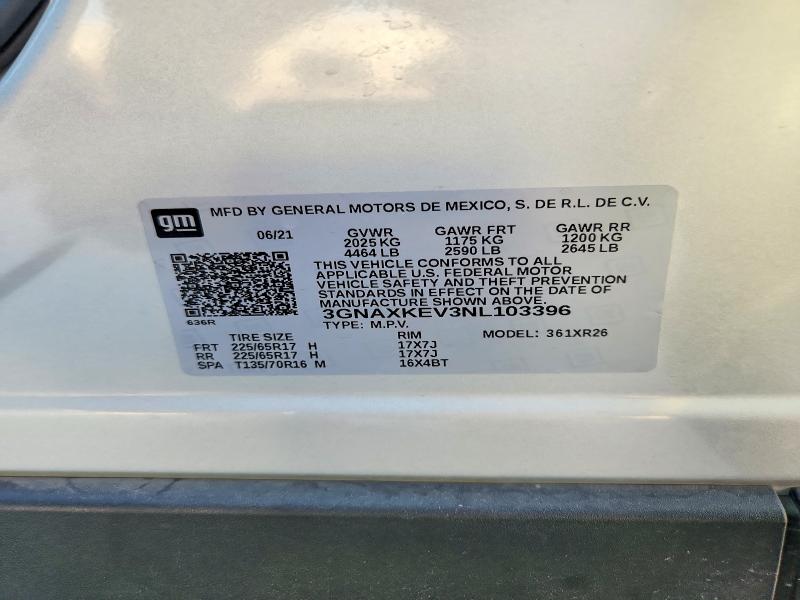 65410716 :رقم المزاد ، 3GNAXKEV3NL103396 vin ، 2022 Chevrolet Equinox مزاد بيع