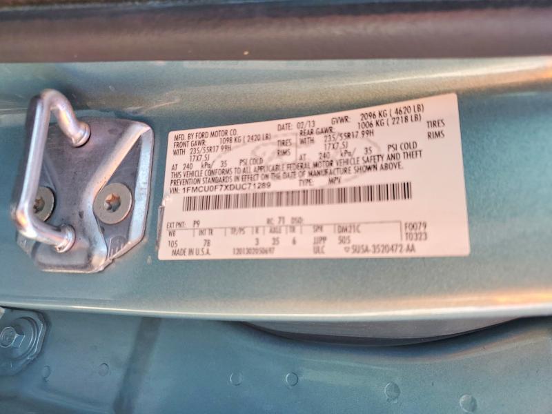 64961586 :رقم المزاد ، 1FMCU0F7XDUC71289 vin ، 2013 Ford Escape مزاد بيع