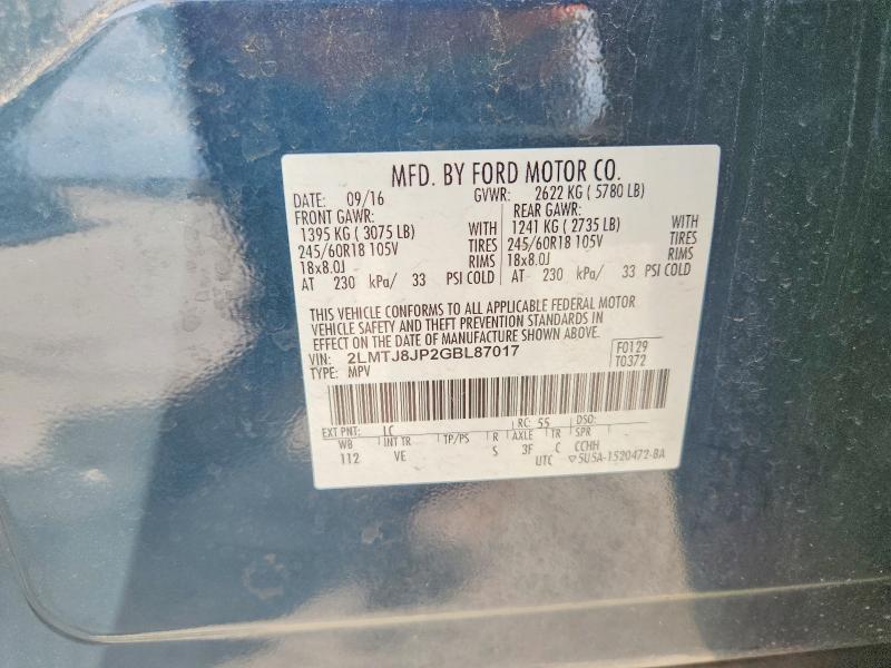 Продаж на аукціоні авто 2016 Lincoln Mkx, vin: 2LMTJ8JP2GBL87017, номер лоту: 66281656
