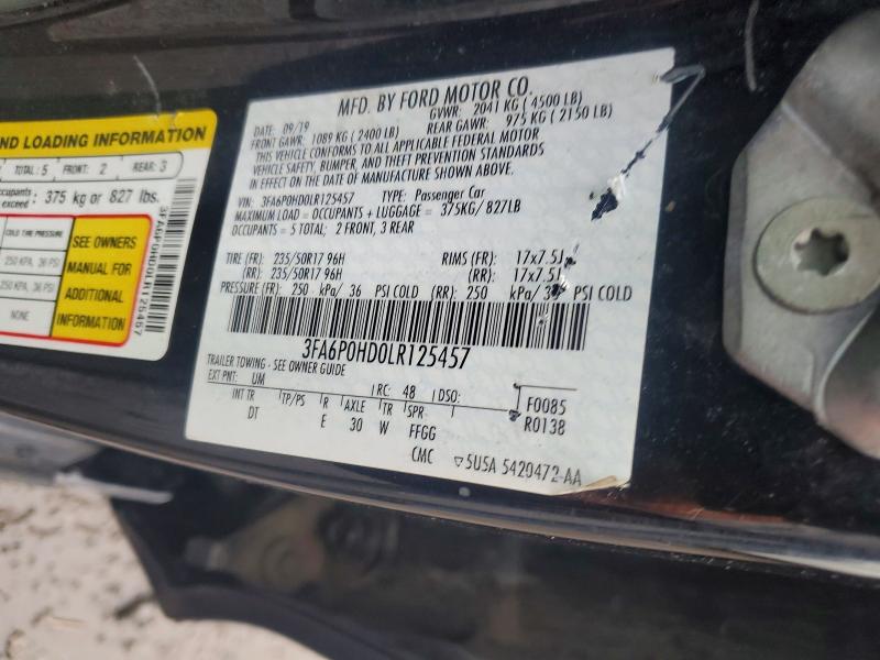 2020 Ford Fusion მანქანა იყიდება აუქციონზე, vin: 3FA6P0HD0LR125457, აუქციონის ნომერი: 64548996