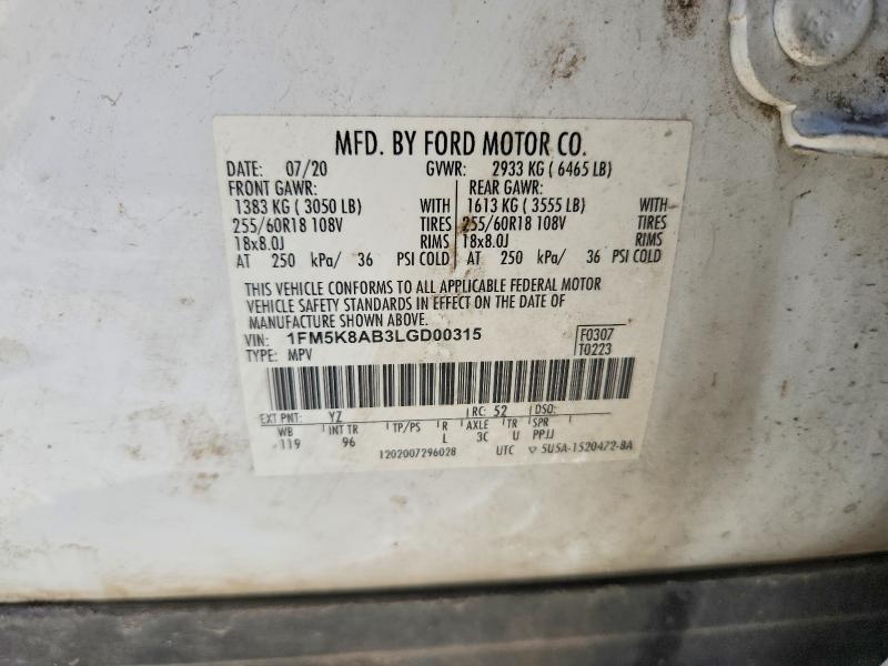 66424926 :رقم المزاد ، 1FM5K8AB3LGD00315 vin ، 2020 Ford Explorer مزاد بيع